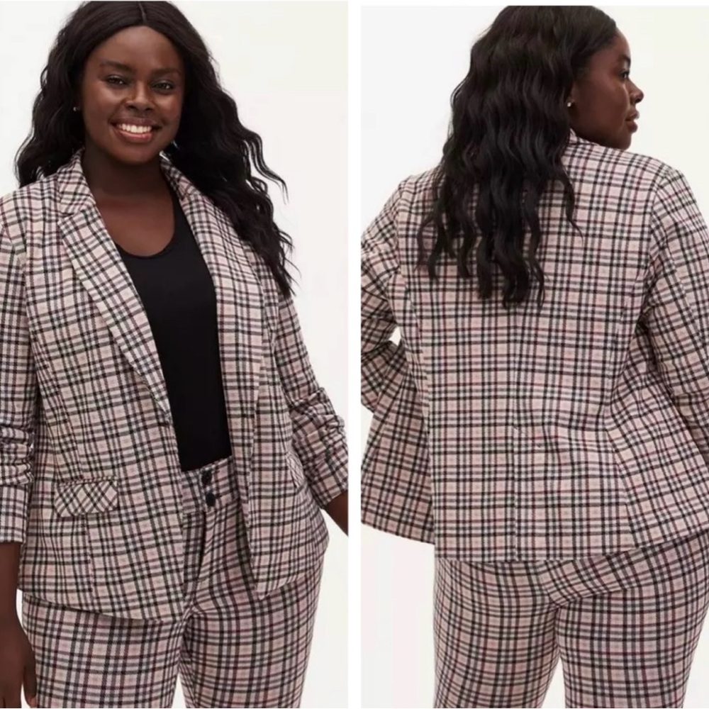 TORRID NEW Studio Double Knit Plaid Blazer Sz 00 /M /10 Academia Office Preppy